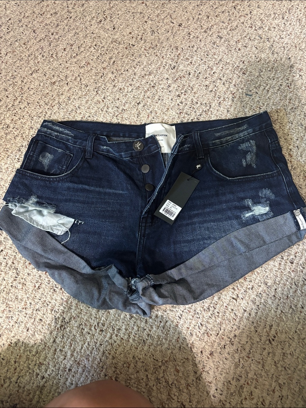 Women’s Dark Indigo Distressed Roll-Hem Denim Shorts